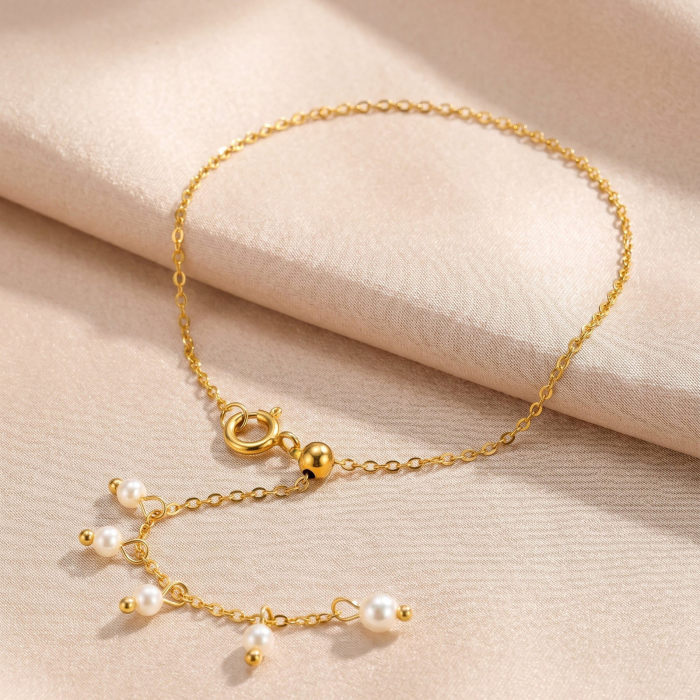 Wholesale Bridal Summer Beach Dainty Gold Pearl Dangle Foot Chain