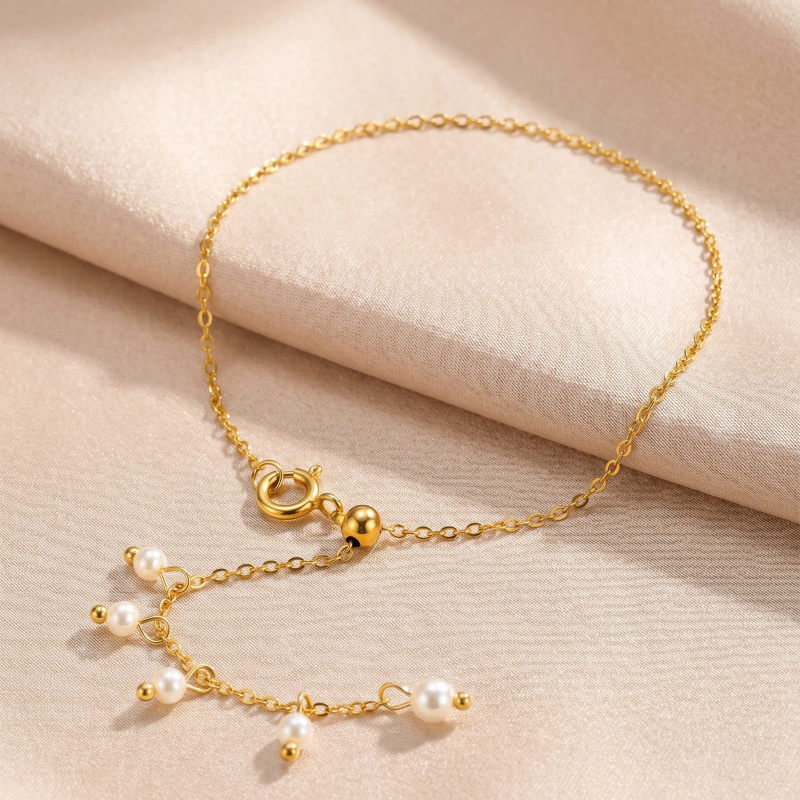 Wholesale Bridal Summer Beach Dainty Gold Pearl Dangle Foot Chain