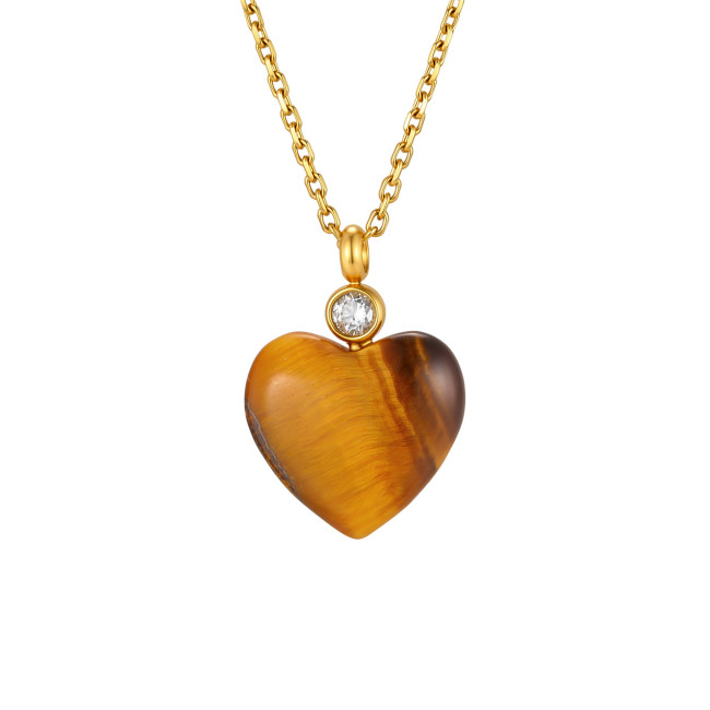 Wholesale Waterproof Stainless Steel Natural Tiger Eye Heart Necklace