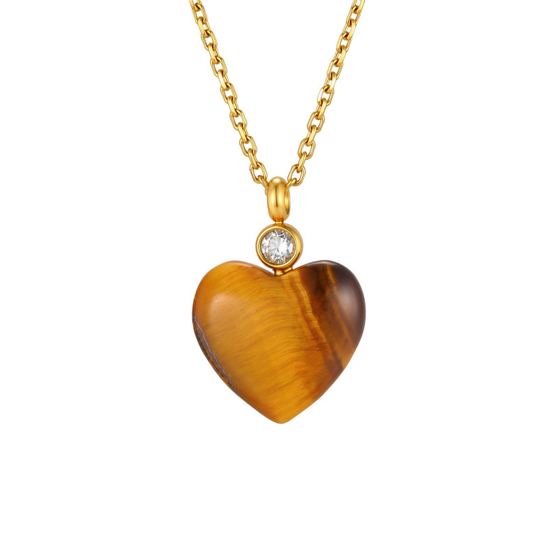 Wholesale Waterproof Stainless Steel Natural Tiger Eye Heart Necklace