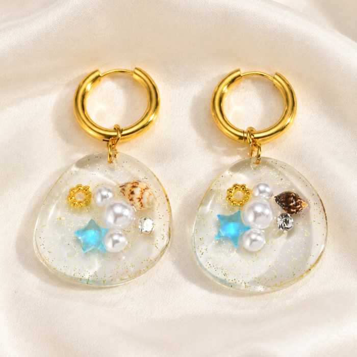Wholesale 18K Gold Plated Resin Ocean Element Drop Earrings
