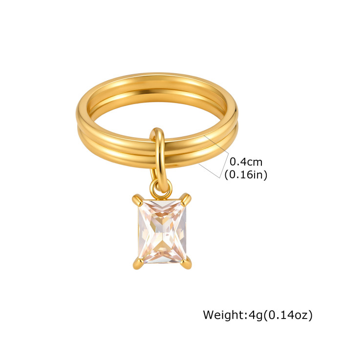 Wholesale Trendy Dangle CZ Charm Double Band Stacking Ring Set