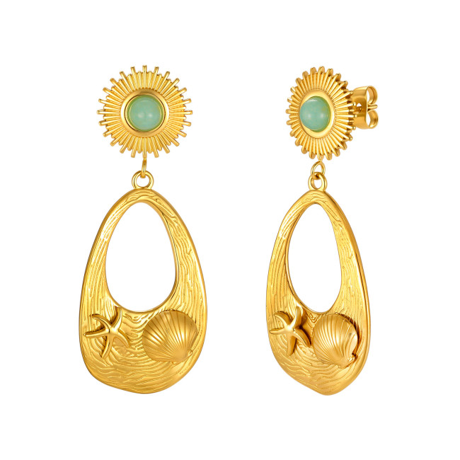 Wholesale Stainless Steel Sunburst & Seashell Drop Earrings