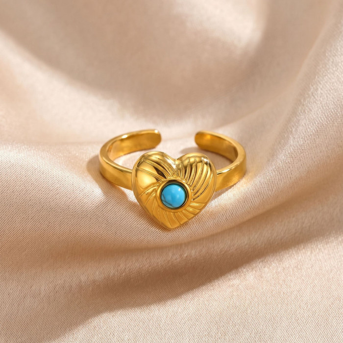 Wholesale Stainless Steel Turquoise Radiant Heart Ring