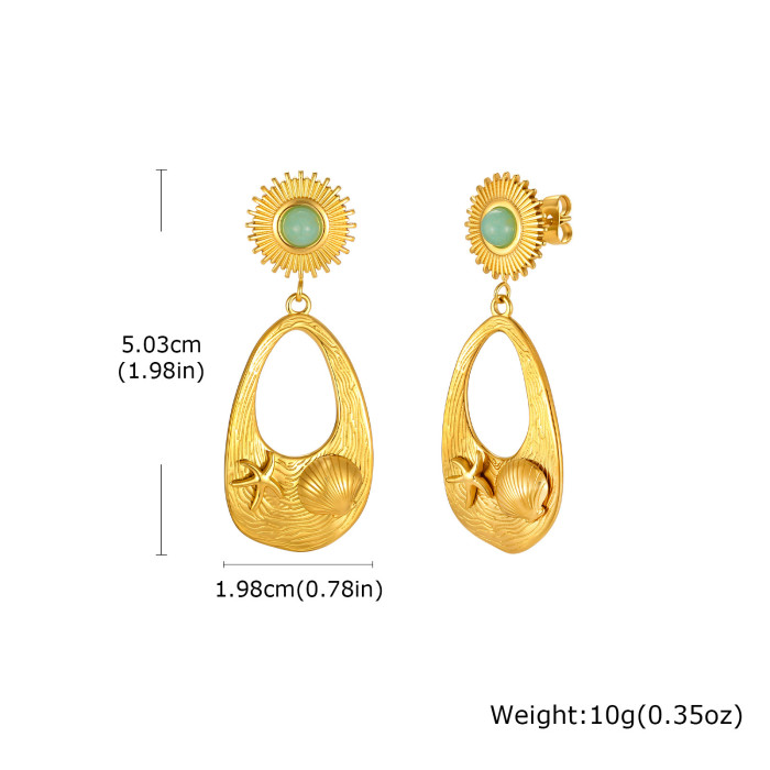 Wholesale Stainless Steel Sunburst & Seashell Drop Earrings
