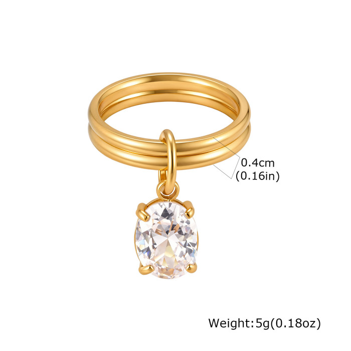 Wholesale Trendy Dangle CZ Charm Double Band Stacking Ring Set