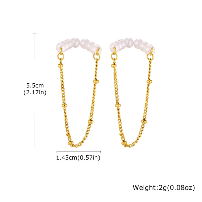 Wholesale Trendy Boho Summer Seashell Pearl Bead Ear Cuff with Drop Chain