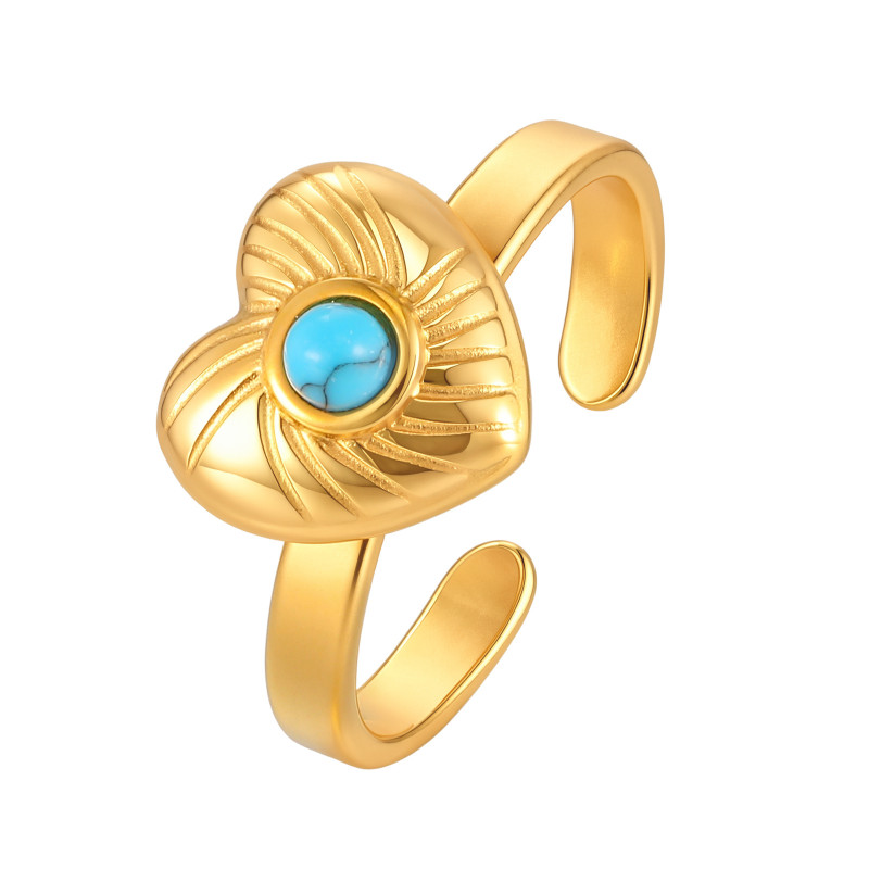 Wholesale Stainless Steel Turquoise Radiant Heart Ring