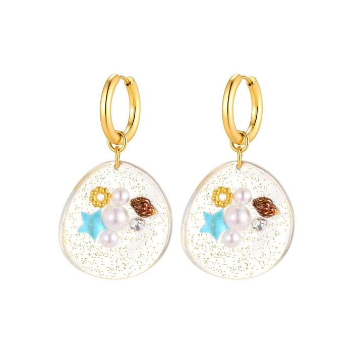 Wholesale 18K Gold Plated Resin Ocean Element Drop Earrings
