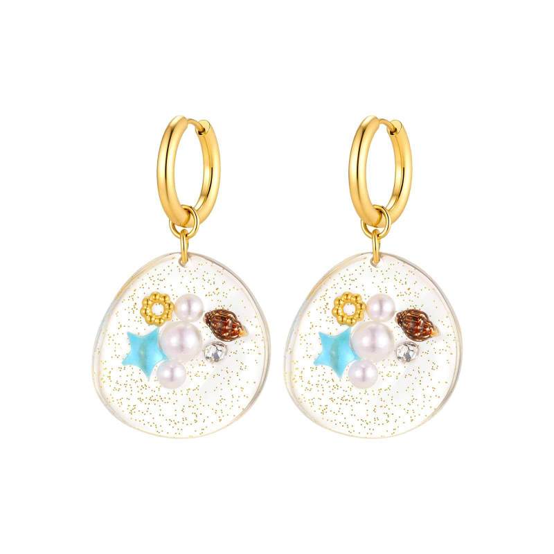 Wholesale 18K Gold Plated Resin Ocean Element Drop Earrings