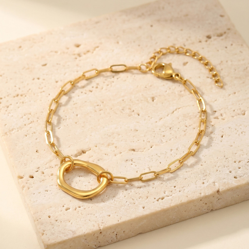 Wholesale Modern Chic Stainless Steel Organic Oval Charm Paperclip Chain Bracelet