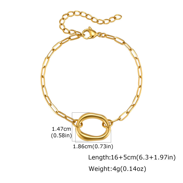 Wholesale Modern Chic Stainless Steel Organic Oval Charm Paperclip Chain Bracelet
