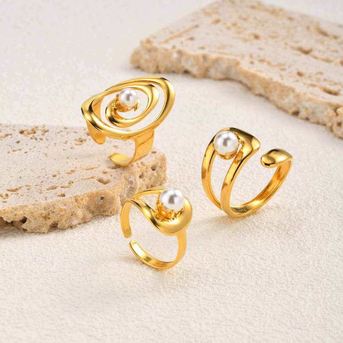 Wholesale Modern Chic Pearl Accent Irregular Swirl Open Ring Set