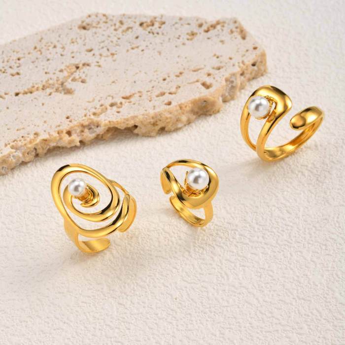 Wholesale Modern Chic Pearl Accent Irregular Swirl Open Ring Set