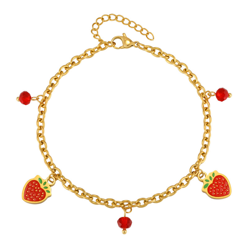 Wholesale 18K Gold Plated Strawberry & Red Bead Charm Anklet