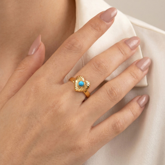 Wholesale Stainless Steel Turquoise Radiant Heart Ring