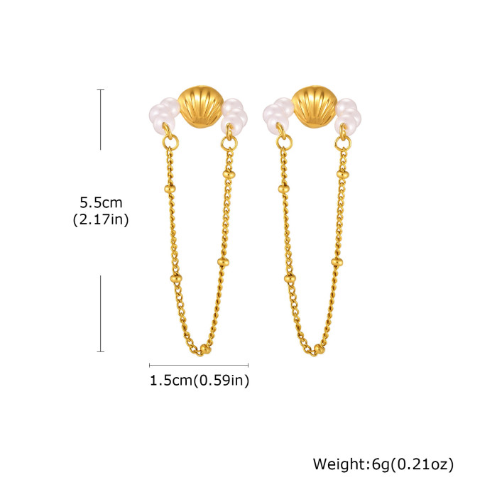 Wholesale Trendy Boho Summer Seashell Pearl Bead Ear Cuff with Drop Chain