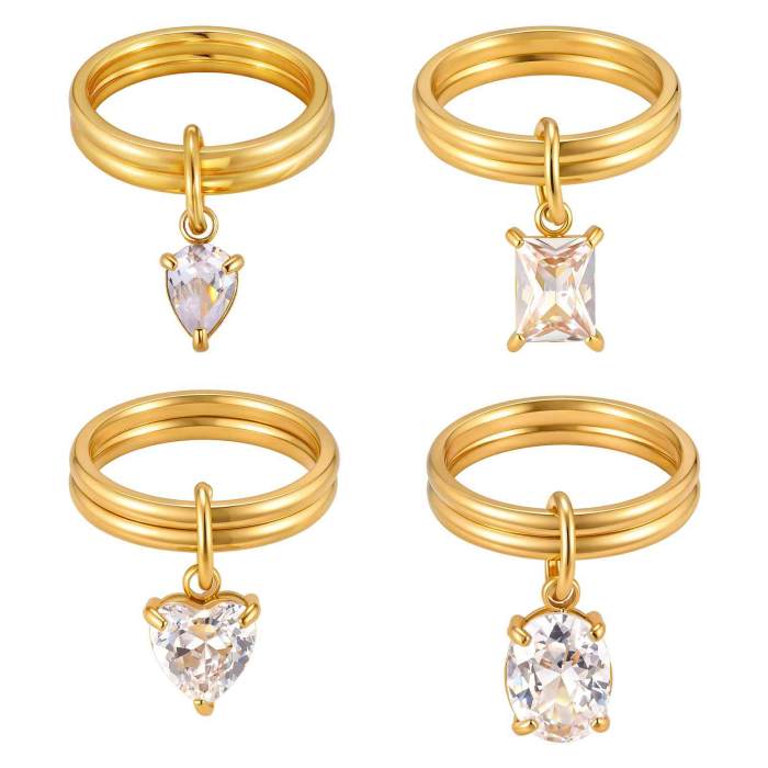 Wholesale Trendy Dangle CZ Charm Double Band Stacking Ring Set
