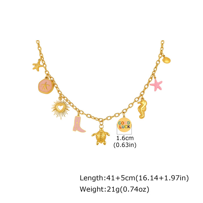 Wholesale Stainless Steel Multi-Charm Ocean & Cowboy Boot Necklace