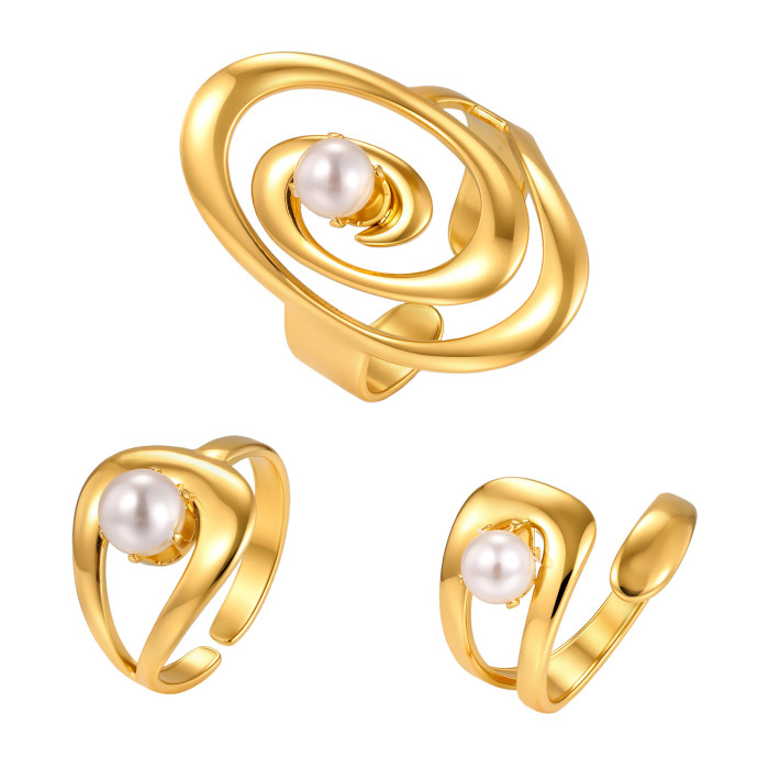 Wholesale Modern Chic Pearl Accent Irregular Swirl Open Ring Set