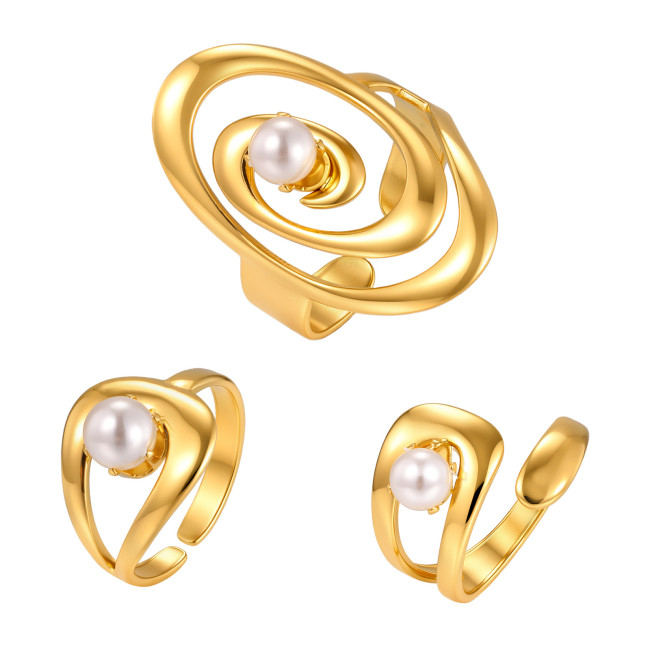 Wholesale Modern Chic Pearl Accent Irregular Swirl Open Ring Set
