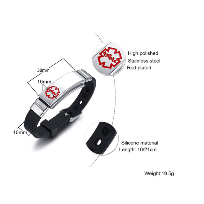 Wholesale Stainless Steel Personalized Silicone Medical Alert Bracelet