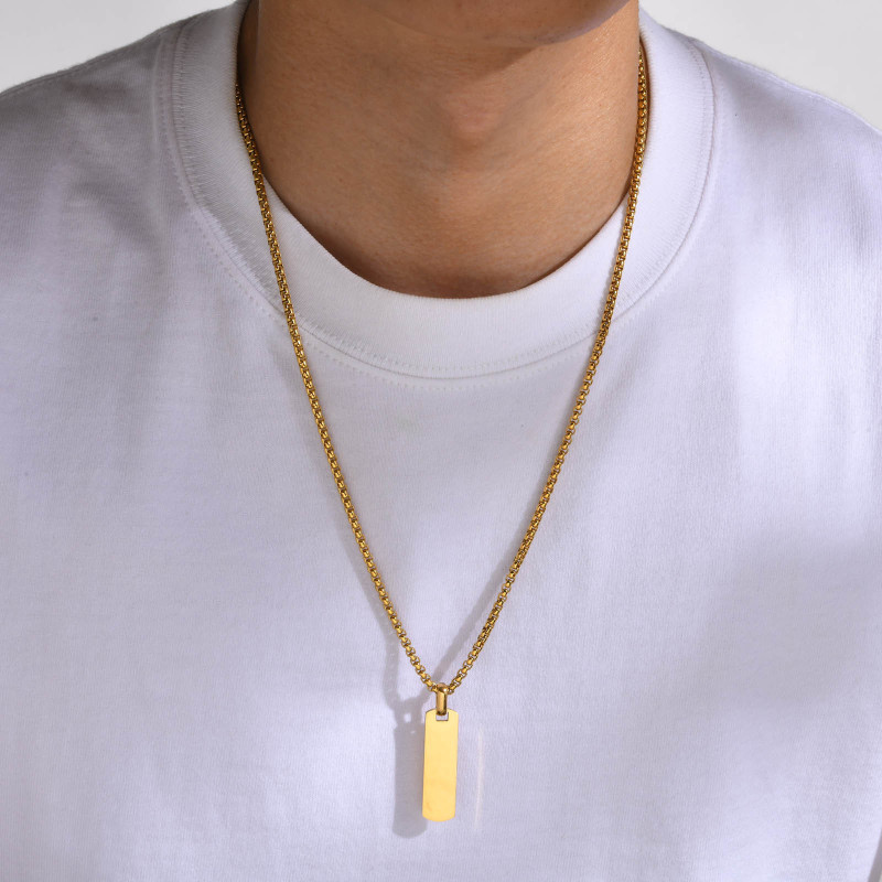 Wholesale Stainless Steel Customizable Polished Bar Tag Necklace