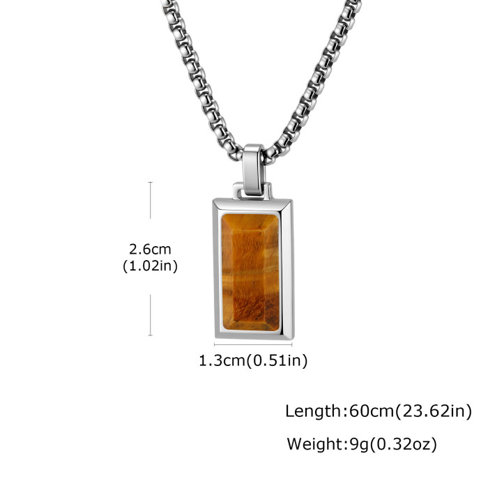 Wholesale Minimalist Men's Natural Stone Rectangle Pendant Necklace