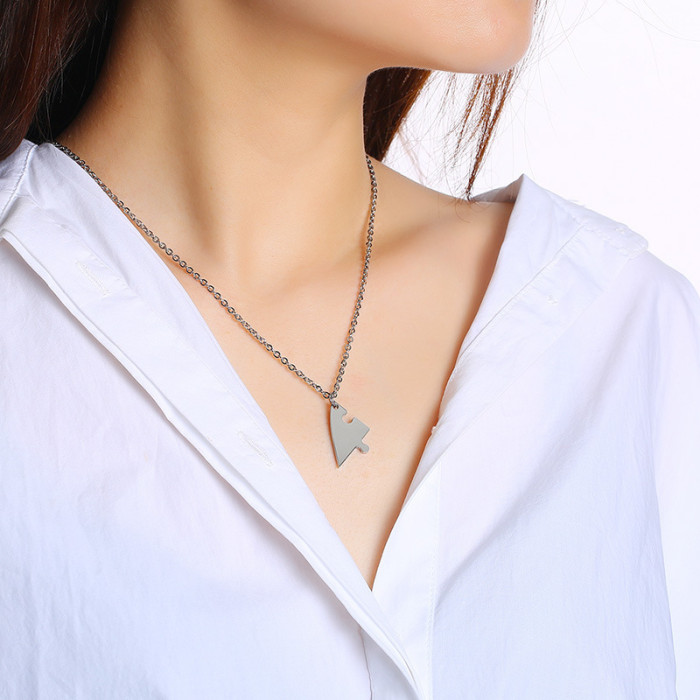 Wholesale Stainless Steel Matching Puzzle Heart Necklace Set