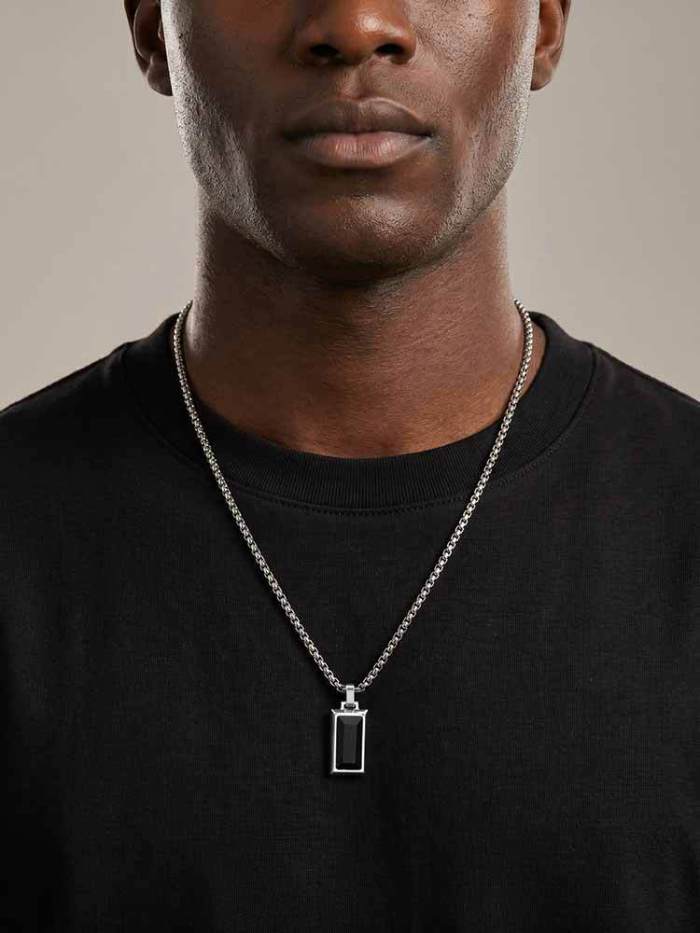 Wholesale Minimalist Men's Natural Stone Rectangle Pendant Necklace