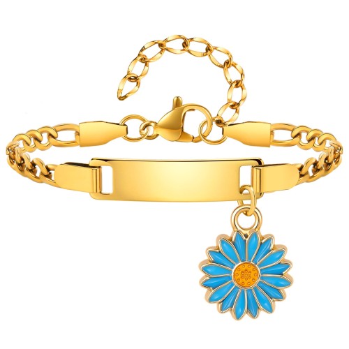 Wholesale Stainless Steel Personalized Sunflower ID Bracelet for Kid