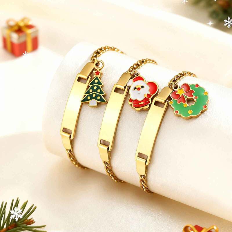Wholesale Stainless Steel Engravable Christmas ID Bracelet for Kid