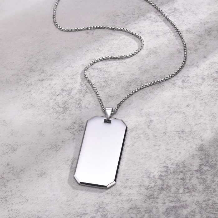 Wholesale Stainless Steel Geometric Engravable Dog Tag Necklace