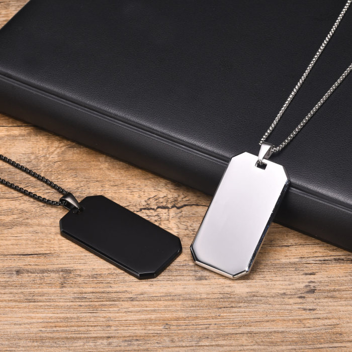 Wholesale Stainless Steel Geometric Engravable Dog Tag Necklace
