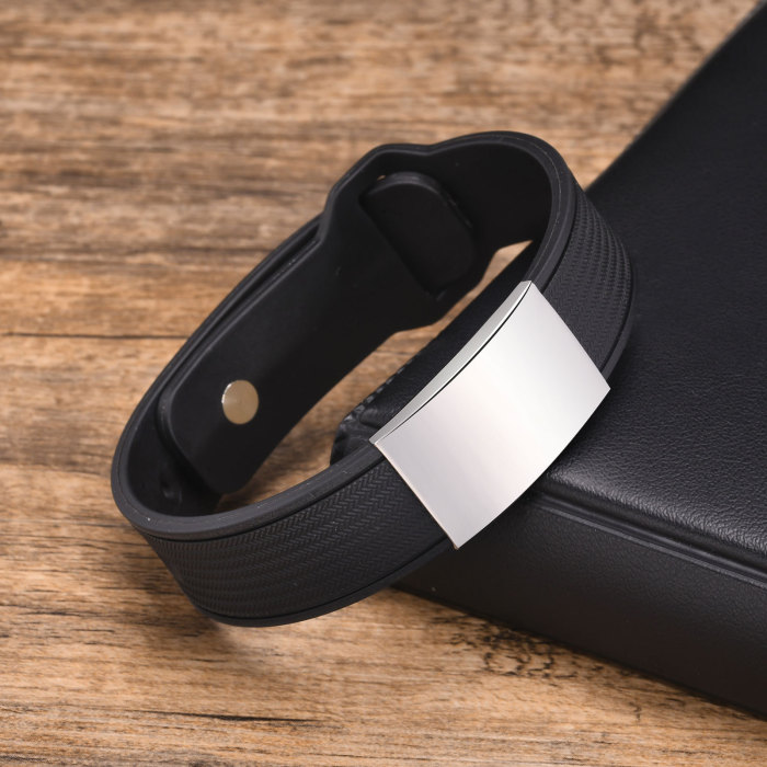 Wholesale Stainless Steel Customizable Blank ID Silicone Wristband for Men