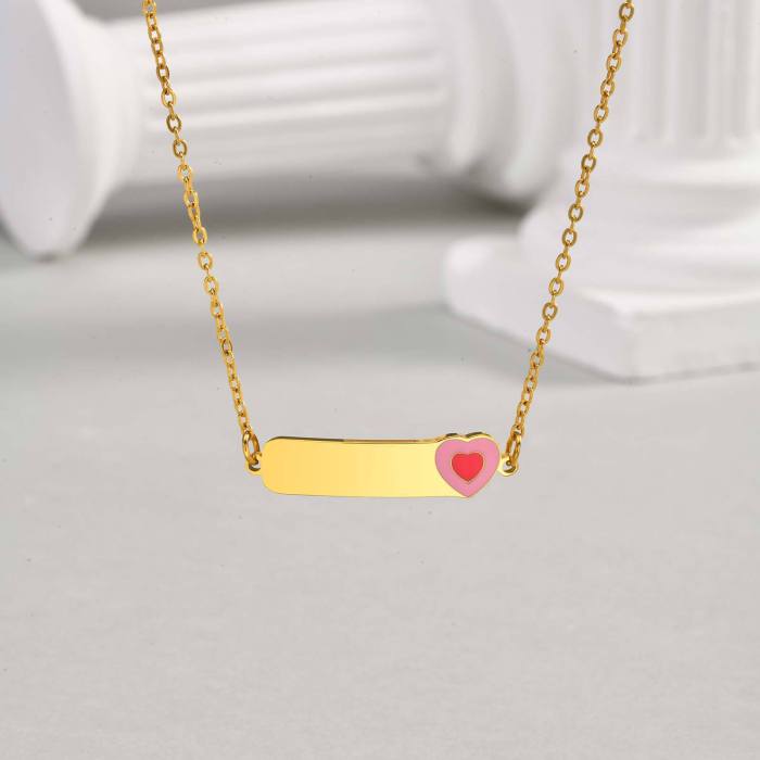 Wholesale Stainless Steel Custom Kids Name ID Necklace Enamel Heart