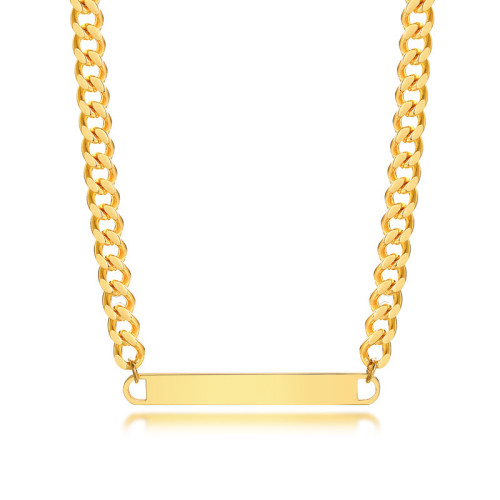 Wholesale Stainless Steel 18K Gold Plated Curb Chain Horizontal Bar Necklace