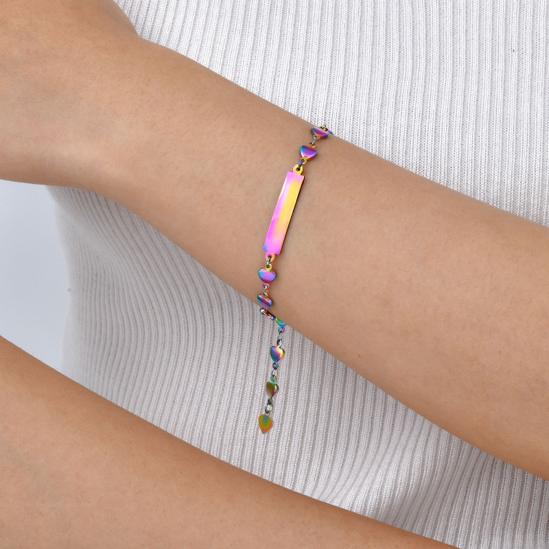 Wholesale Stainless Steel Rainbow Heart Blank Bar Bracelet