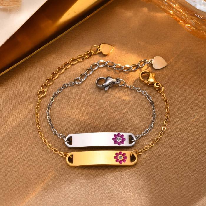 Wholesale Stainless Steel Personalized Enamel Flower Kids Blank Bar Bracelet for Kid