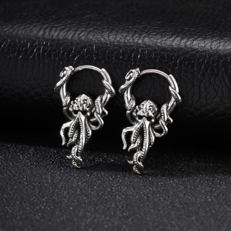 Wholesale Men's Vintage Stainless Steel Octopus Cthulhu Hoop Earrings