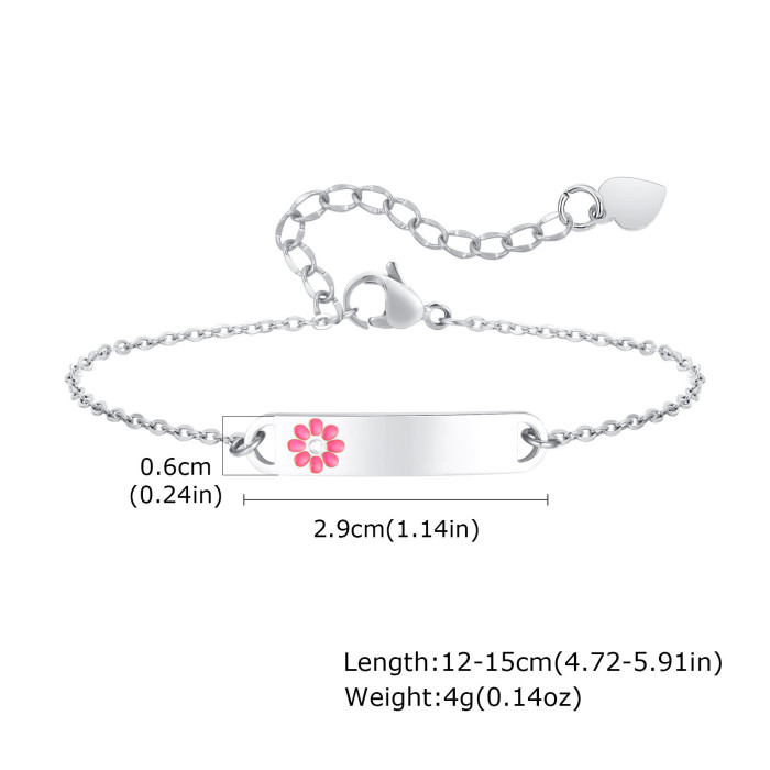 Wholesale Stainless Steel Personalized Enamel Flower Kids Blank Bar Bracelet for Kid