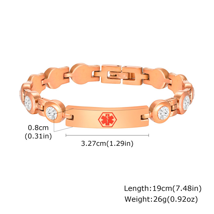 Wholesale Stainless Steel Cubic Zirconia Medical Alert Bracelet for Women