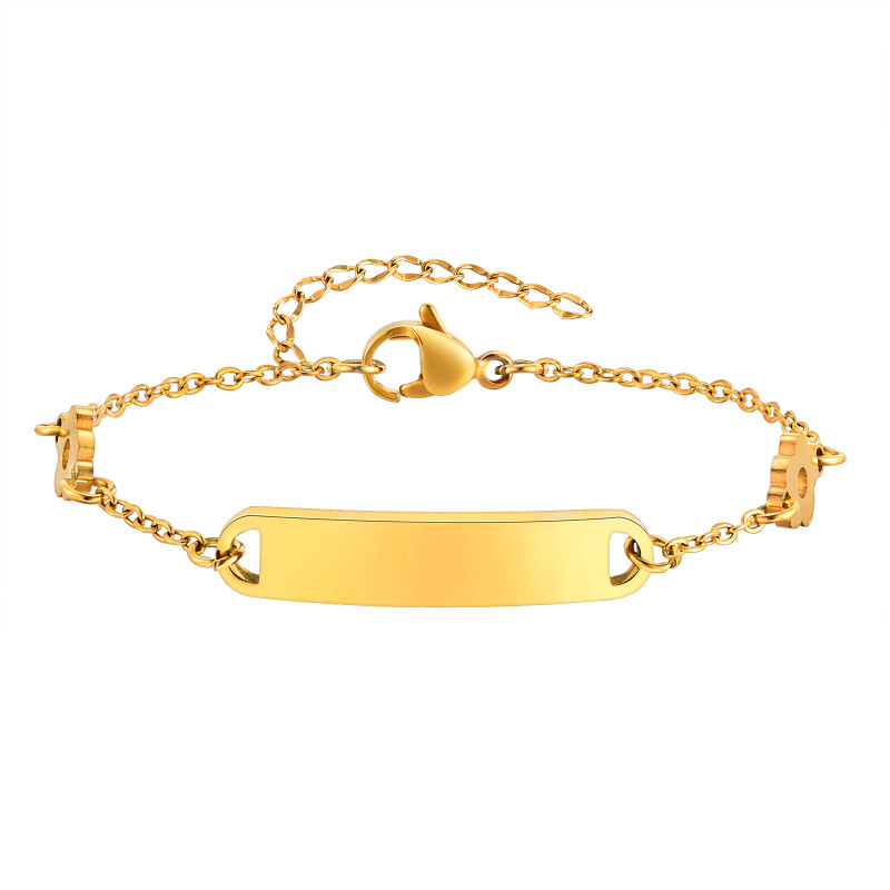 Wholesale Stainless Steel Customizable Gold Plated Cute Flower ID Bracelet for Women