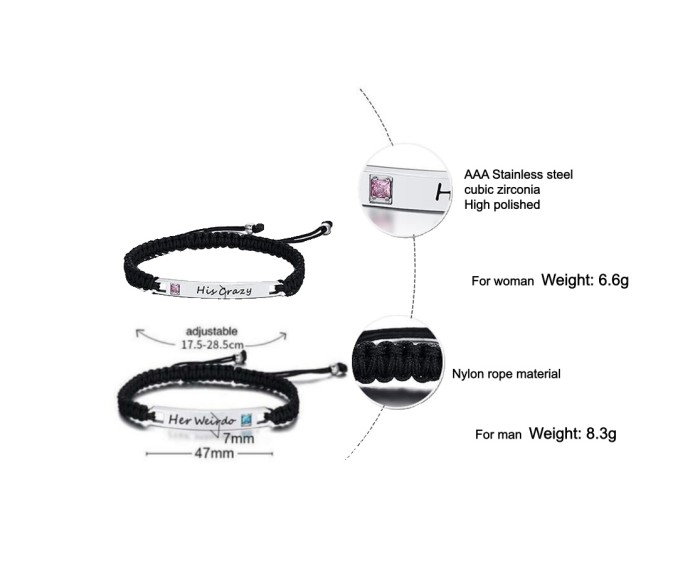 Wholesale Stainless Steel Braided Rope Matching Couples Bracelet Set