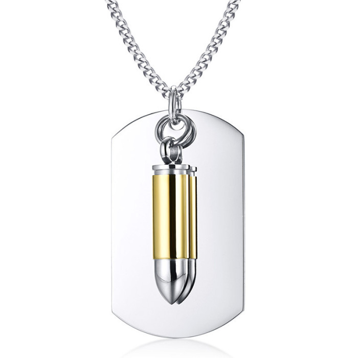 Wholesale Stainless Steel Men's Bullet Dog Tag Pendant Necklace