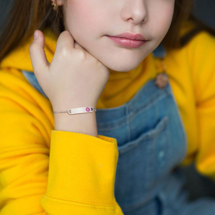 Wholesale Stainless Steel Personalized Enamel Flower Kids Blank Bar Bracelet for Kid