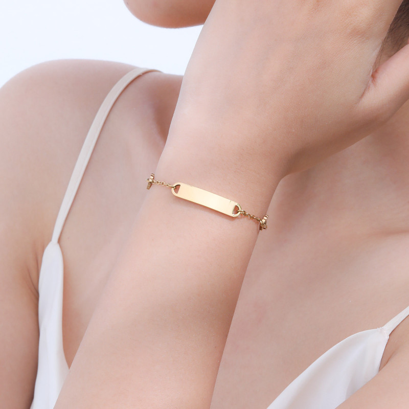 Wholesale Stainless Steel Customizable Gold Plated Cute Flower ID Bracelet for Women