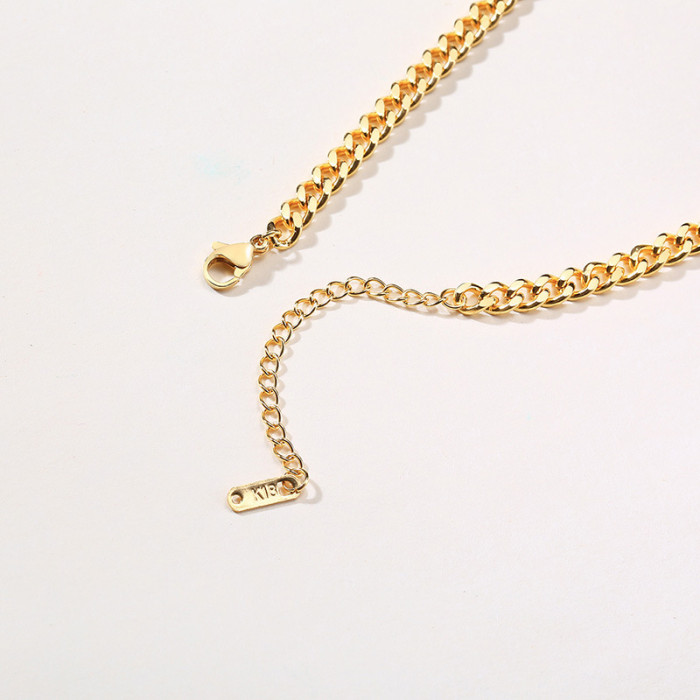 Wholesale Stainless Steel 18K Gold Plated Curb Chain Horizontal Bar Necklace