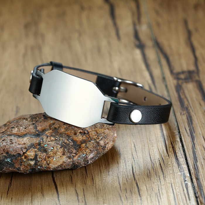 Wholesale Customizable Men's Genuine Leather Identification Bracelet