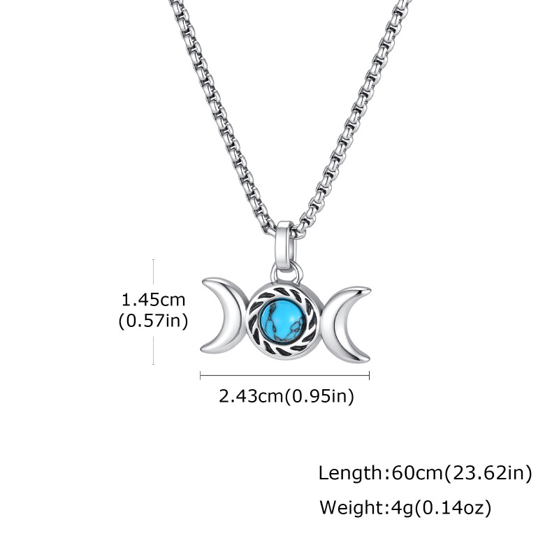 Wholesale Stainless Steel Triple Moon Goddess Turquoise Pendant Necklace